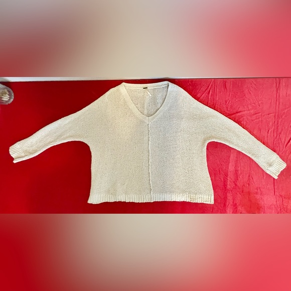 Free People oatmeal beige Knit V neck oversized slouchy off shoulder sweater m - Picture 8 of 14